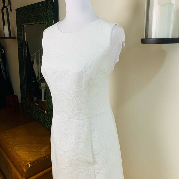 Kasper Sz 12 Sheath Dress Jaquard Textured Sleeveless White Career Event Classic - Picture 3 of 11